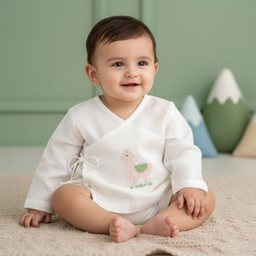 Full Sleeve Embroidered Baby Jabla - Llama