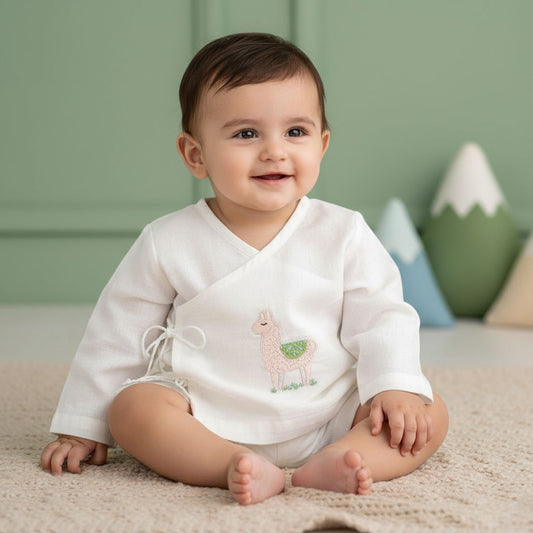 Keebee Organic Cotton Full Sleeve Embroidered Baby Jabla - Llama