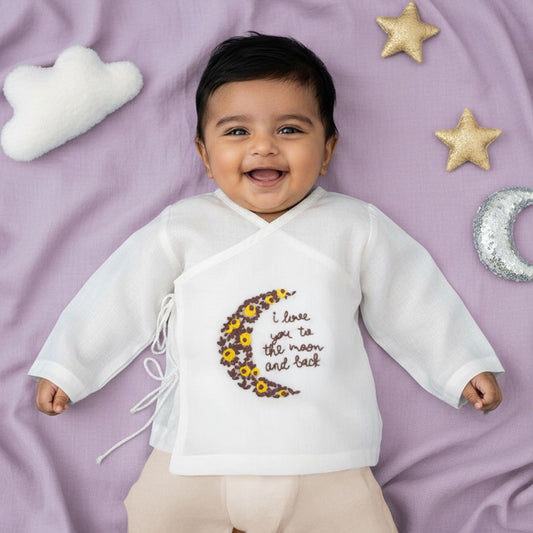 Keebee Organic Cotton Full Sleeve Embroidered Baby Jabla - Love You to The Moon and Back