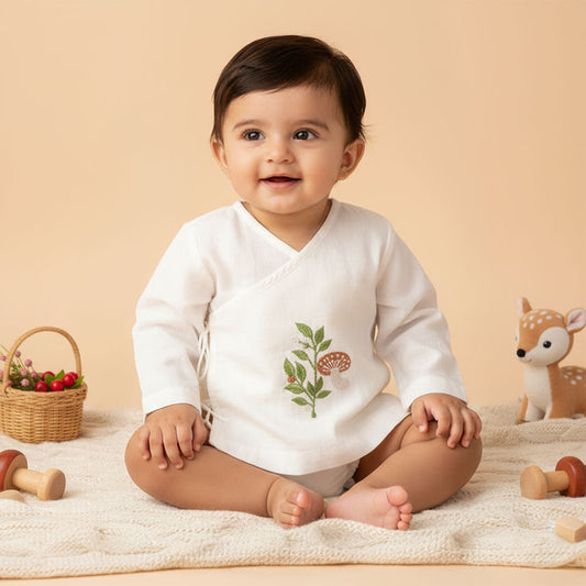 Keebee Organic Cotton Full Sleeve Embroidered Baby Jabla - Mushroom