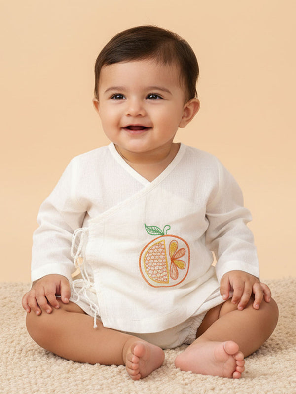 Full Sleeve Embroidered Baby Jabla - Orange