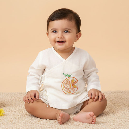 Keebee Organic Cotton Full Sleeve Embroidered Baby Jabla - Orange