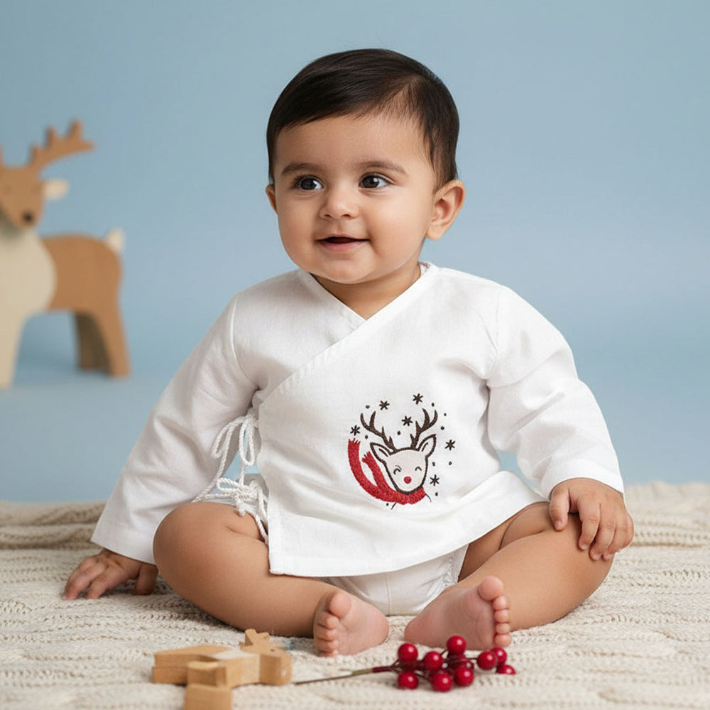 Full Sleeve Embroidered Baby Jabla - Reindeer