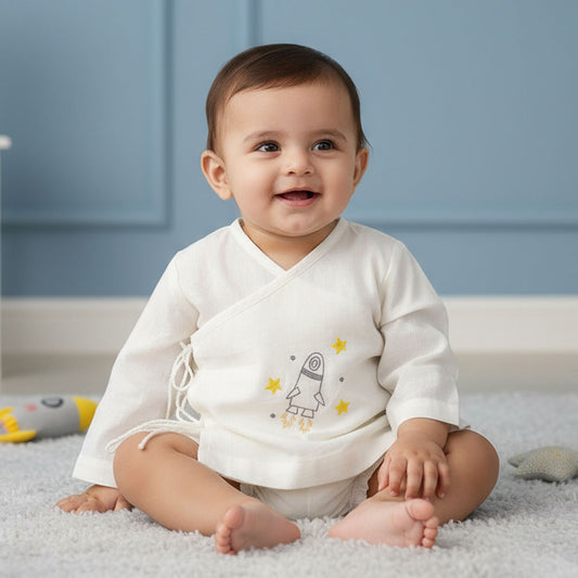 Keebee Organic Cotton Full Sleeve Embroidered Baby Jabla - Rocket