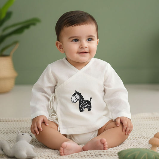 Keebee Organic Cotton Full Sleeve Embroidered Baby Jabla -Zebra