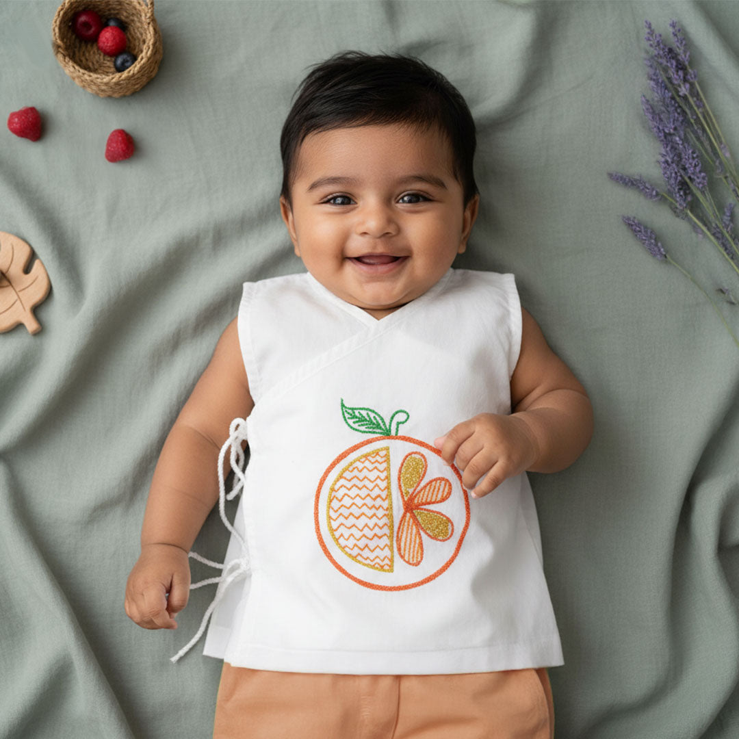 Sleeveless Embroidered Baby Jabla - Orange