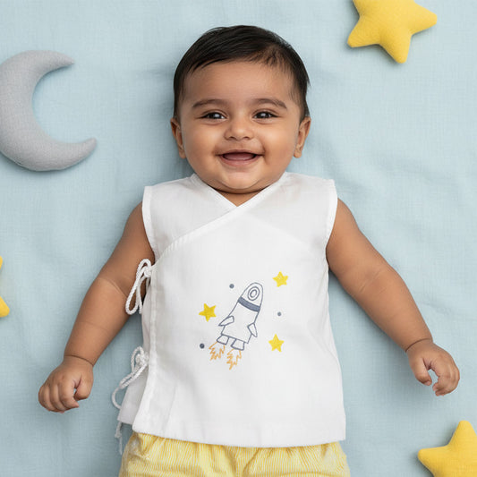 Organic Cotton Sleeveless Embroidered Baby Jabla - Rocket