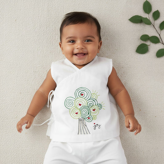 Organic Cotton Sleeveless Embroidered Baby Jabla - Tree