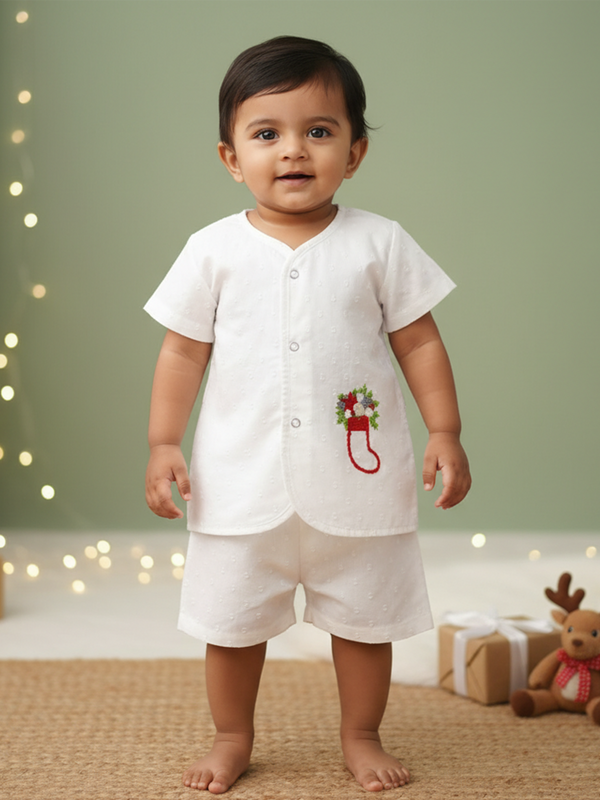 Embroidered Jabla and Diaper Shorts Set - Holiday Sock