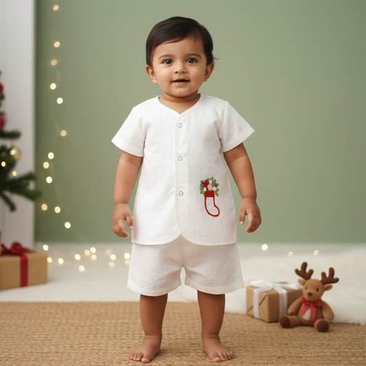 Embroidered Jabla and Diaper Shorts Set - Holiday Sock