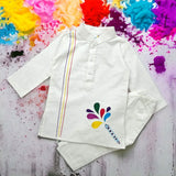 Baby Boy Embroidered White Kurta paired with Pajama Pants - Holi Pichkari