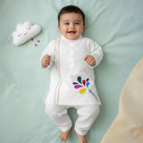 Baby Boy Embroidered White Kurta paired with Pajama Pants - Holi Pichkari