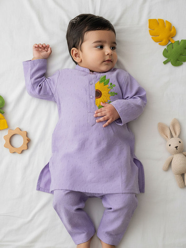 Baby Boy Embroidered Lilac Kurta paired with Pajama Pants - Sunflower