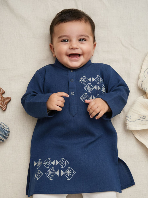 Baby Boy Embroidered Kurta - Fishes