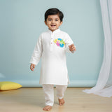 Boys Embroidered White Kurta paired with Pajama Pants - 'Holi'