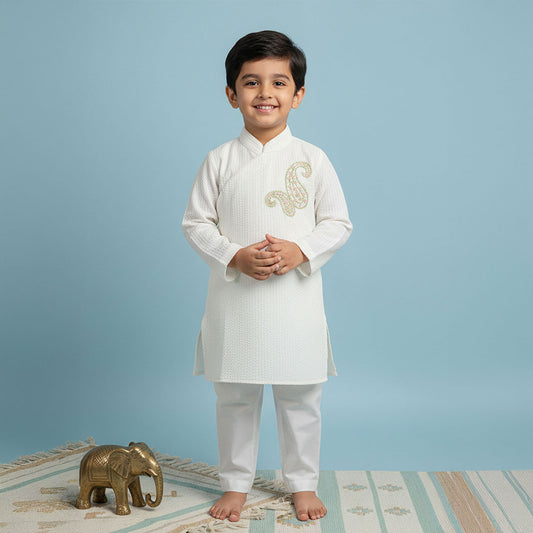 Keebee Organic Cotton Embroidered Kurta paired with Pajama Pants - Paisley