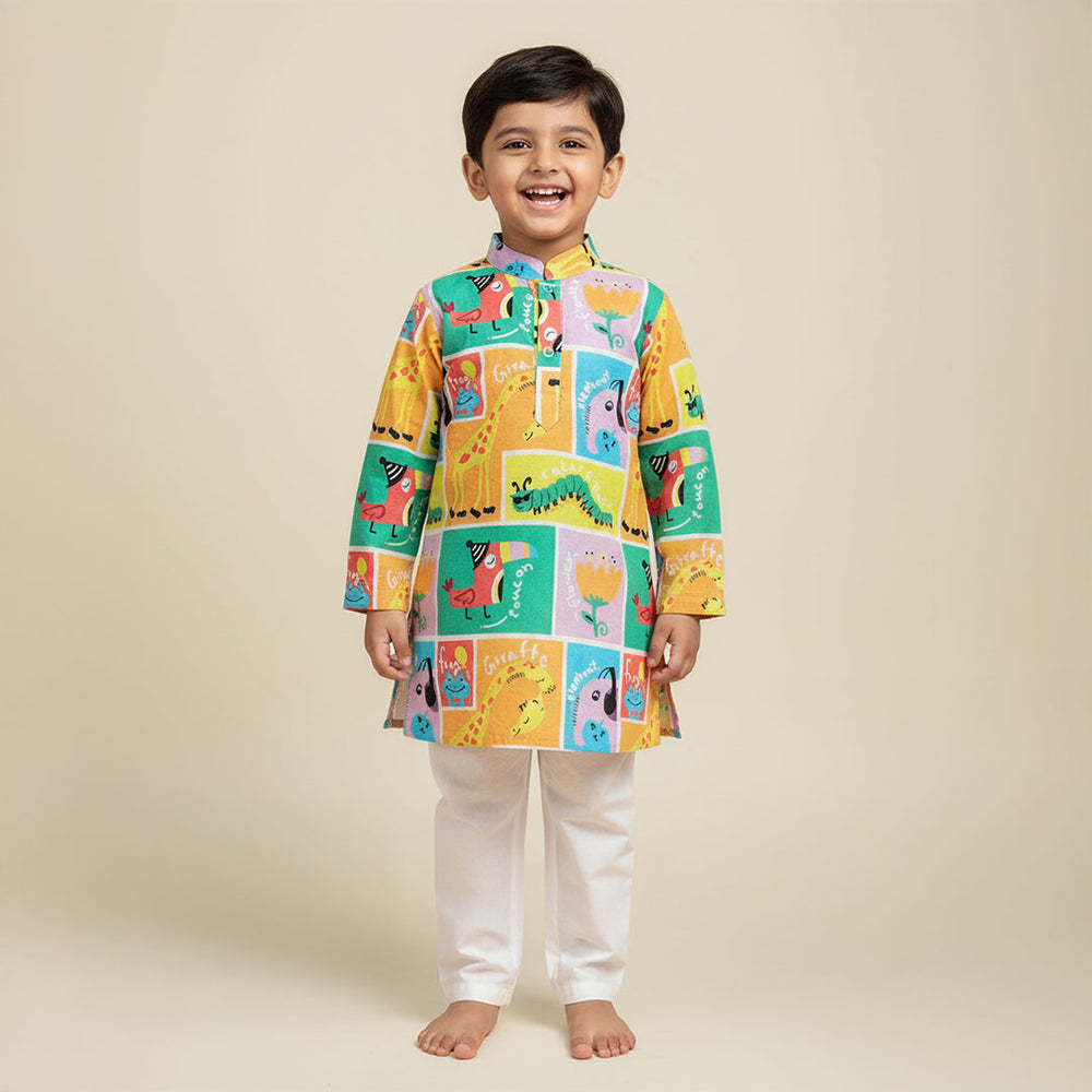 Printed Multicolor Kurta paired with Pajama Pants - Zoo Crew
