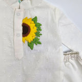 Organic Cotton Sunflower Embroidered White Kurta paired with Pajama Pants