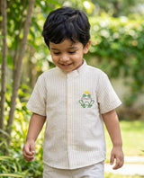 Boys Embroidered Beige and White Shirt - Frog the Prince