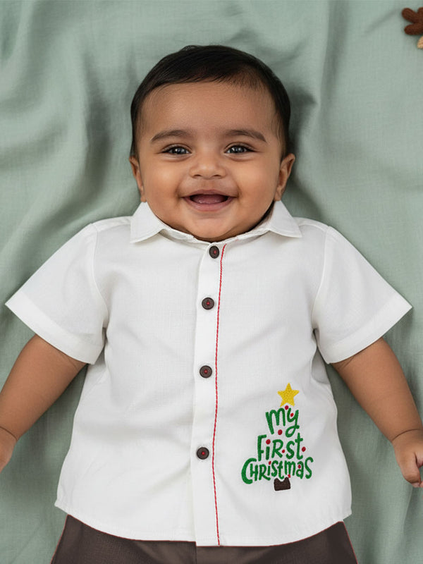 Embroidered Half Sleeve Shirt - 'My First Christmas'