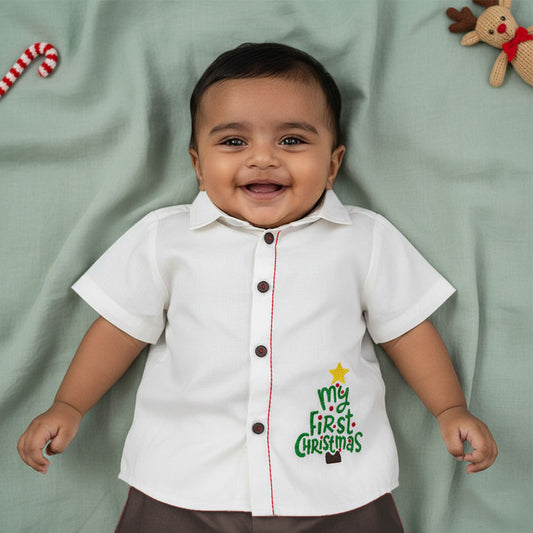 Embroidered Half Sleeve Shirt - 'My First Christmas'