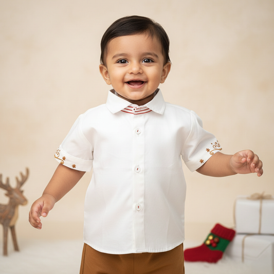 Embroidered Half Sleeve Shirt - Santa's Sleigh