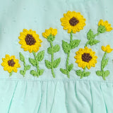 Organic Cotton Embroidered Girls Aqua Dress - Sunflower