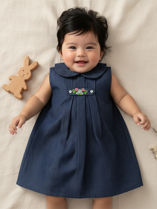 Denim Embroidered Tab Dress