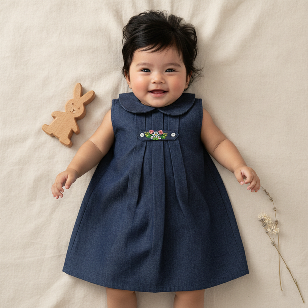Denim Embroidered Tab Dress