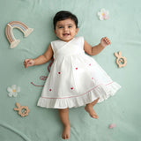 Embroidered White Dress and Accessories Set - Red Heart