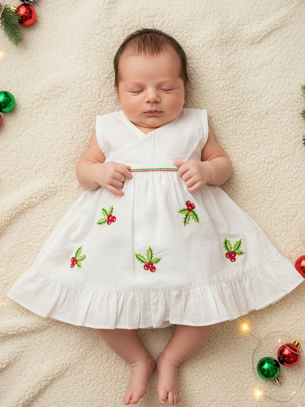 Embroidered Newborn Wrap Dress - Holly