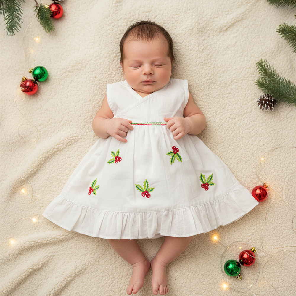 Embroidered Newborn Wrap Dress - Holly