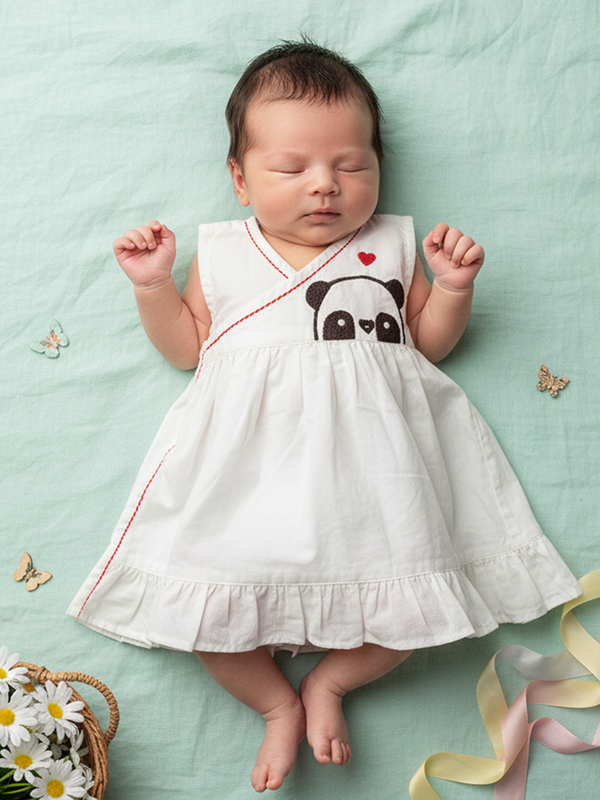 Embroidered Newborn wrap Dress - Panda