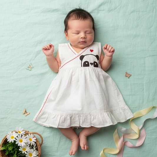 Keebee Organic Cotton Embroidered Newborn Baby Girl wrap Dress - Panda