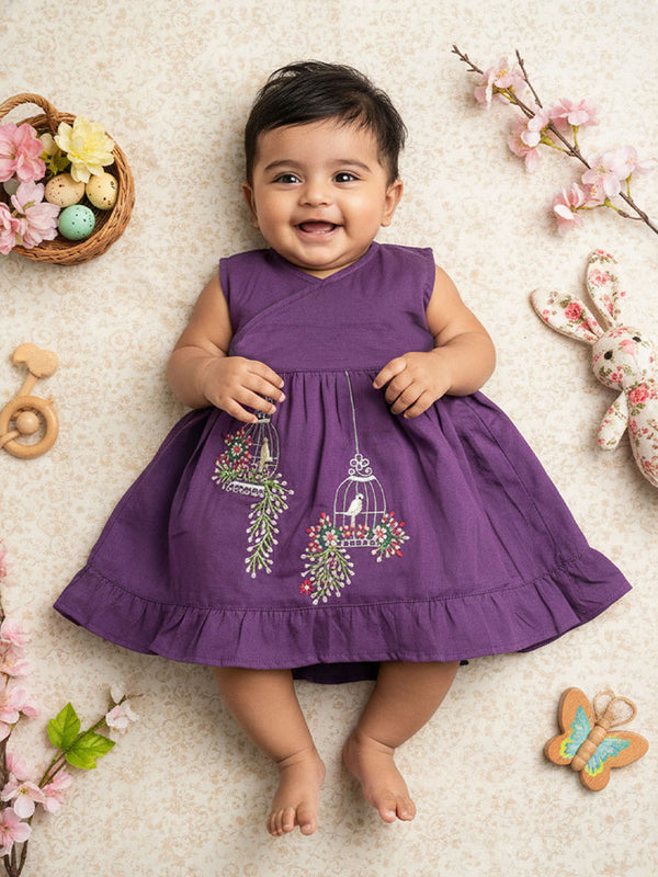 Embroidered Purple Wrap Dress - Birdcage Garden
