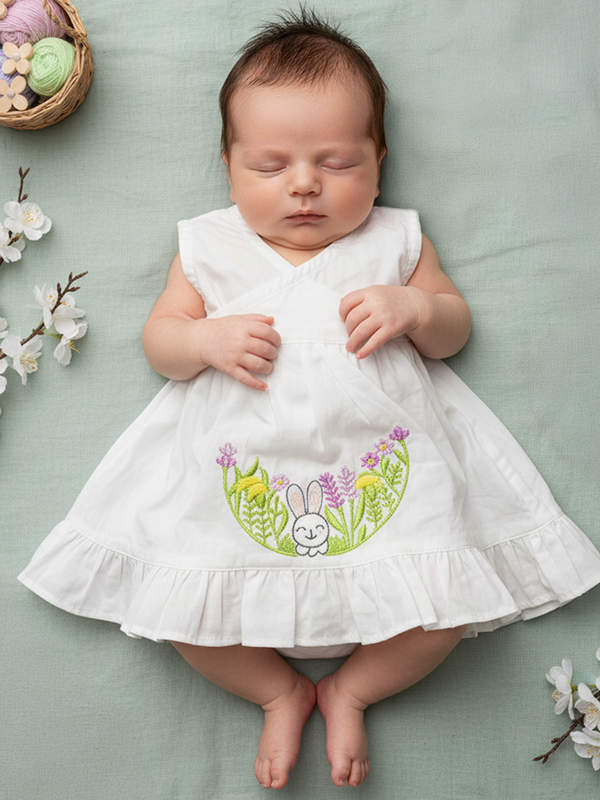 Embroidered Newborn Wrap Dress - Rabbit