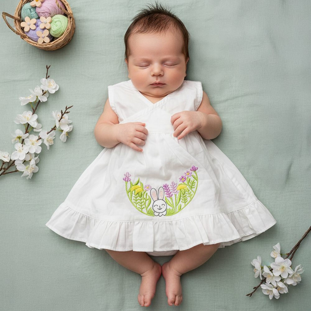 Embroidered Newborn Wrap Dress - Rabbit