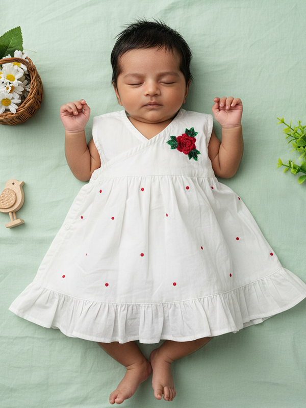 Embroidered Newborn Wrap Dress - Rose