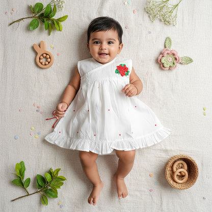 White Embroidered Wrap Dress - Rose