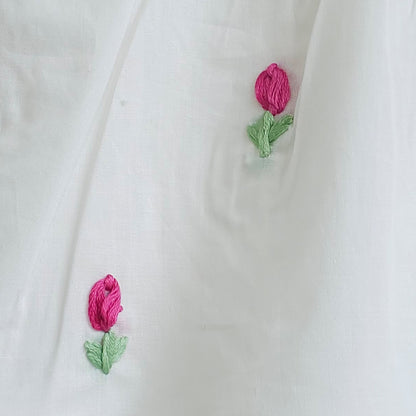 Hand-Embroidered White Dress - Tulips