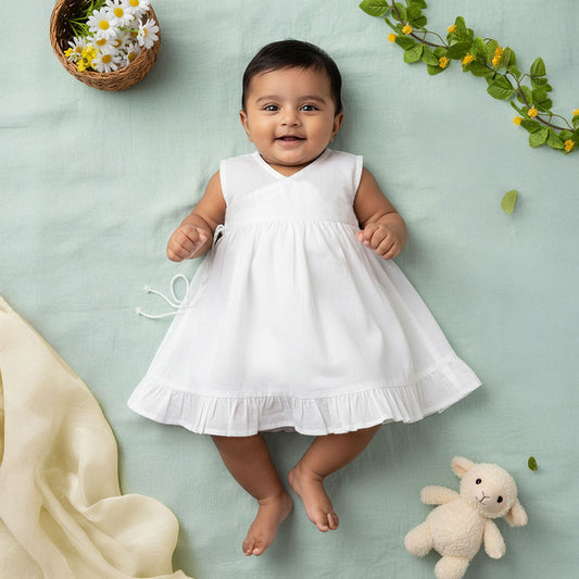 Keebee Organic Cotton Solid Girls Jabla / Dress - White