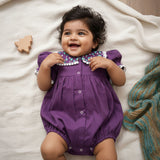Puff Sleeve Purple Lace Romper - Pine Trees