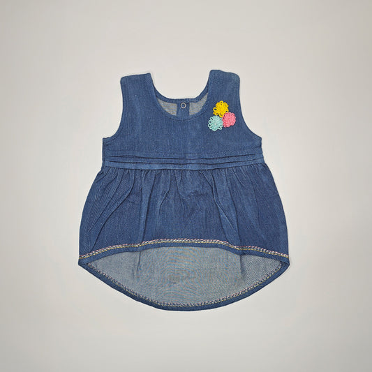 Keebee Organic Cotton Racer-Back Denim Hi Low Top with Floral Embroidery