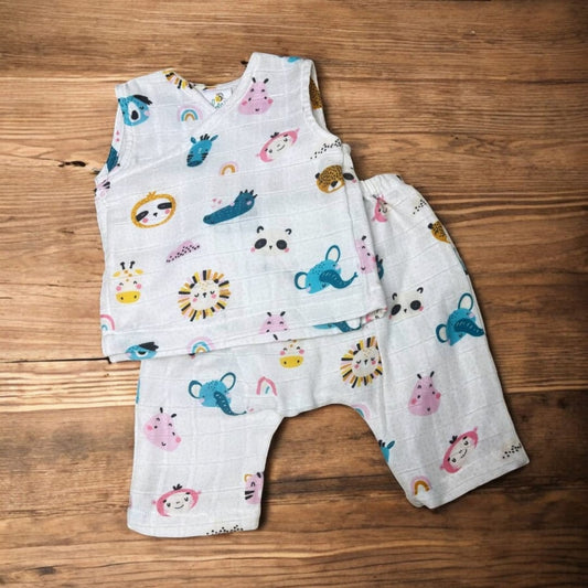 Keebee Organic Cotton Printed Baby Jabla and Diaper Shorts Set - Funky Friends