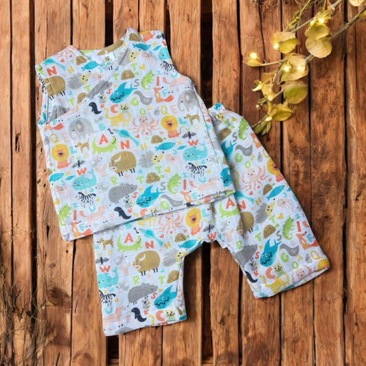 Keebee Organic Cotton Printed Baby Jabla and Diaper Shorts Set - Animal Kingdom