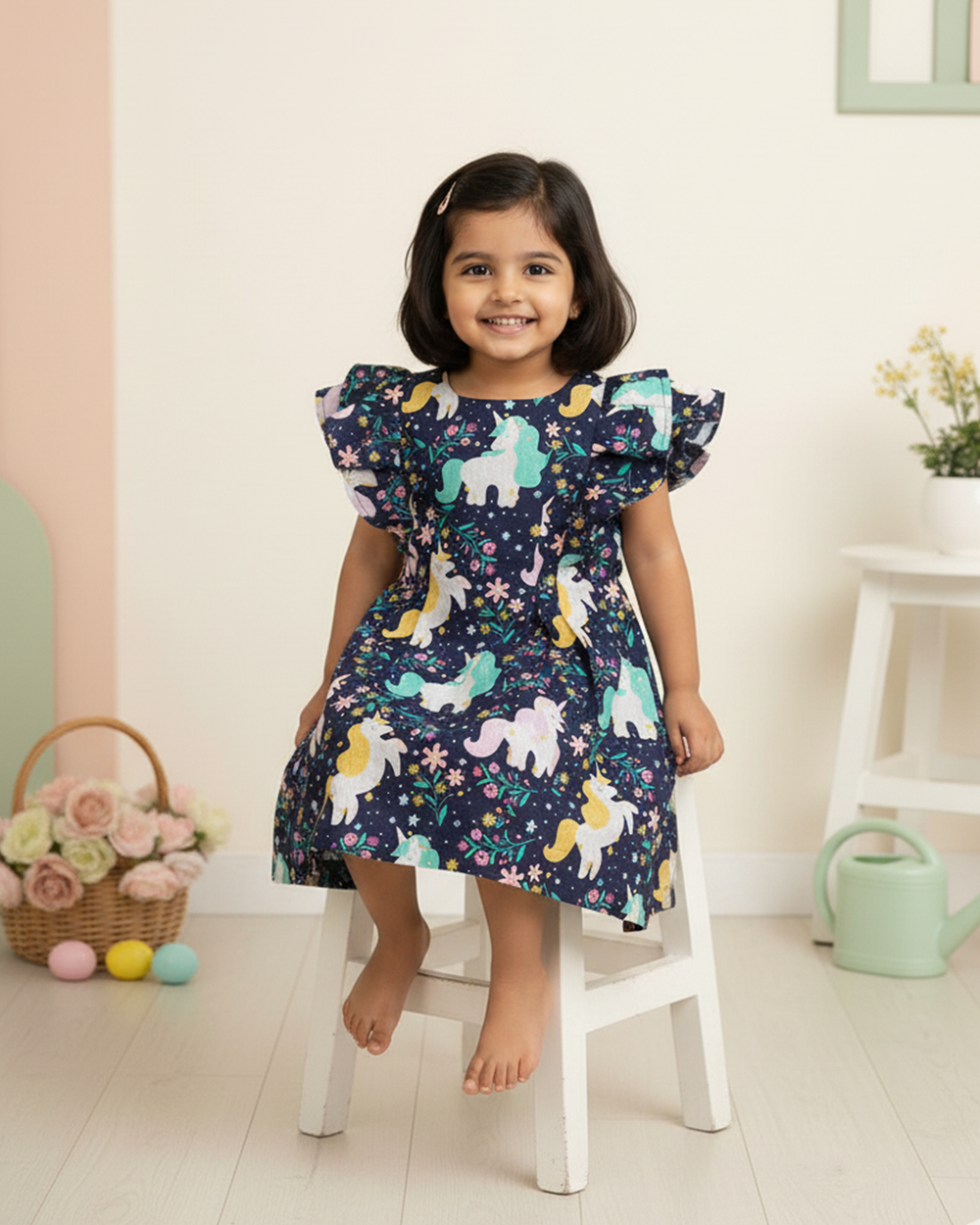 Girls Printed Iris Dress - Unicorns