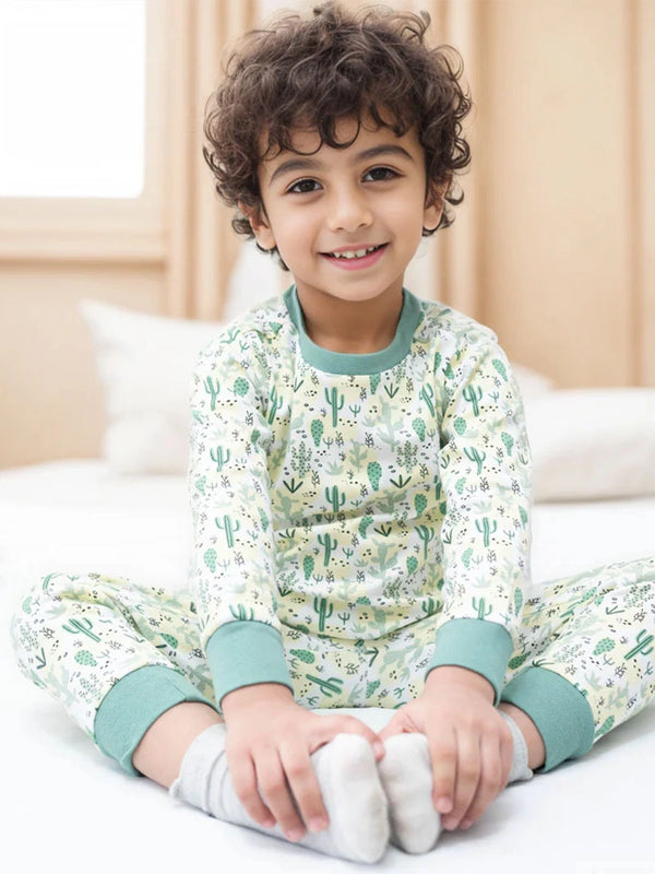 Full Sleeve Lounge Nightsuit Pajama Set - Cactus Print