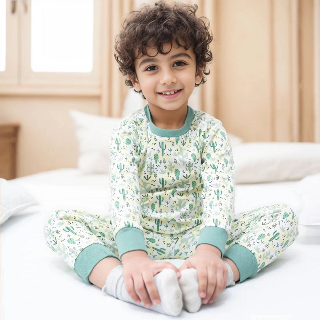 Full Sleeve Lounge Nightsuit Pajama Set - Cactus Print