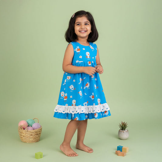 Keebee Organic Cotton Printed Peony Baby Girl Dress