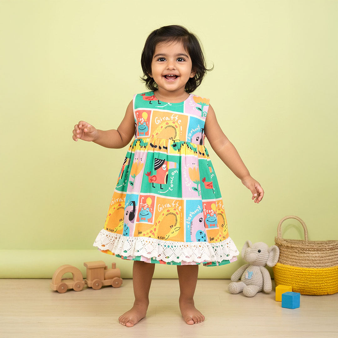 Keebee Organic Cotton Printed Peony Baby Girl Dress